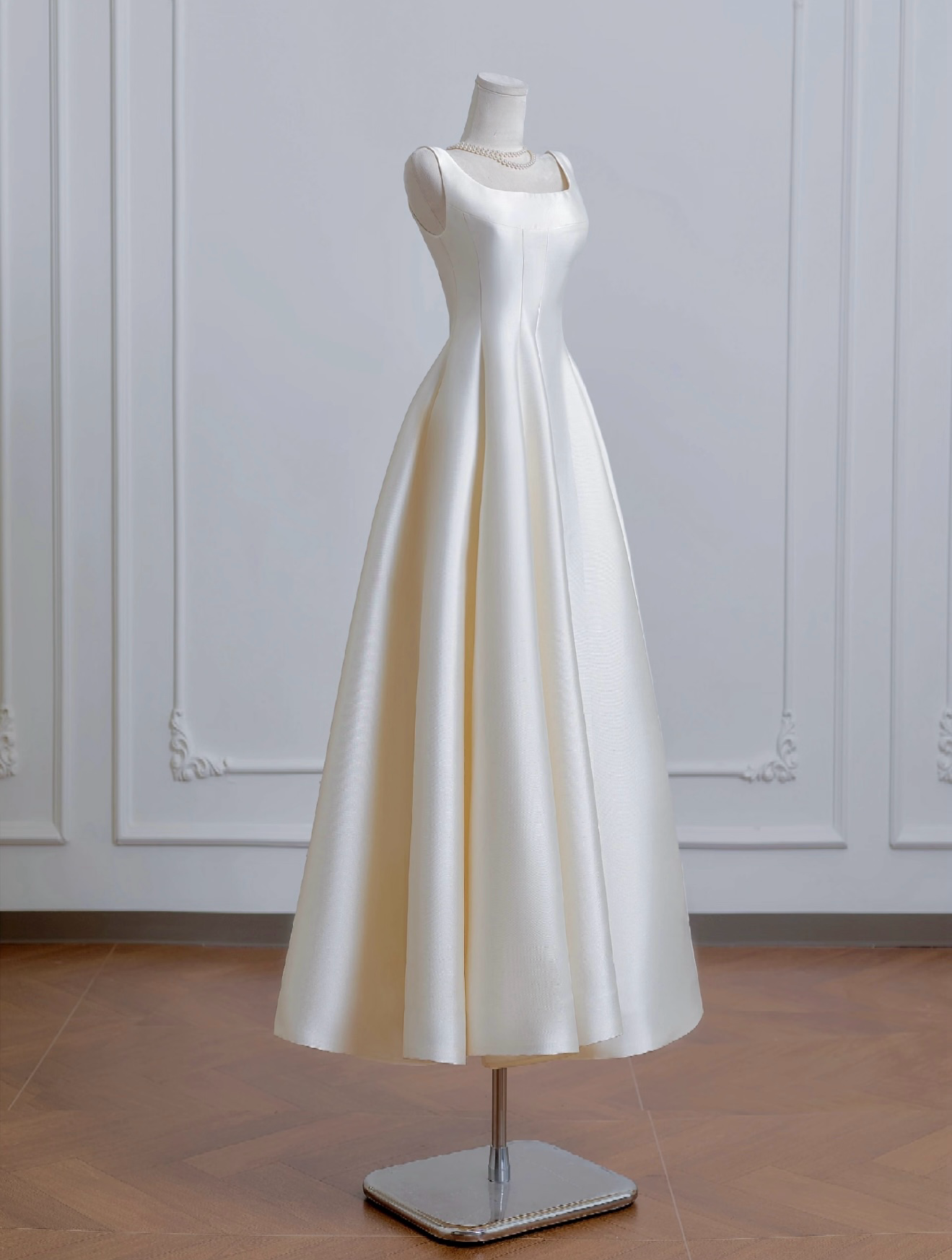 A-Line Satin Beige Long Formal Prom Dress, Beige Long Formal Dress Secondary image