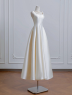 A-Line Satin Beige Long Formal Prom Dress, Beige Long Formal Dress