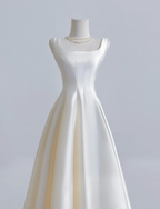 A-Line Satin Beige Long Formal Prom Dress, Beige Long Formal Dress
