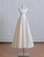 A-Line Satin Beige Long Formal Prom Dress, Beige Long Formal Dress