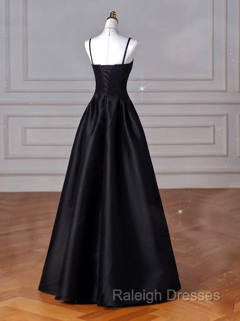 A Line Satin Black Long Prom Dress, Black Long Prom Dress Secondary image