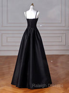 A Line Satin Black Long Prom Dress, Black Long Prom Dress
