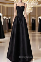 A Line Satin Black Long Prom Dress, Black Long Prom Dress