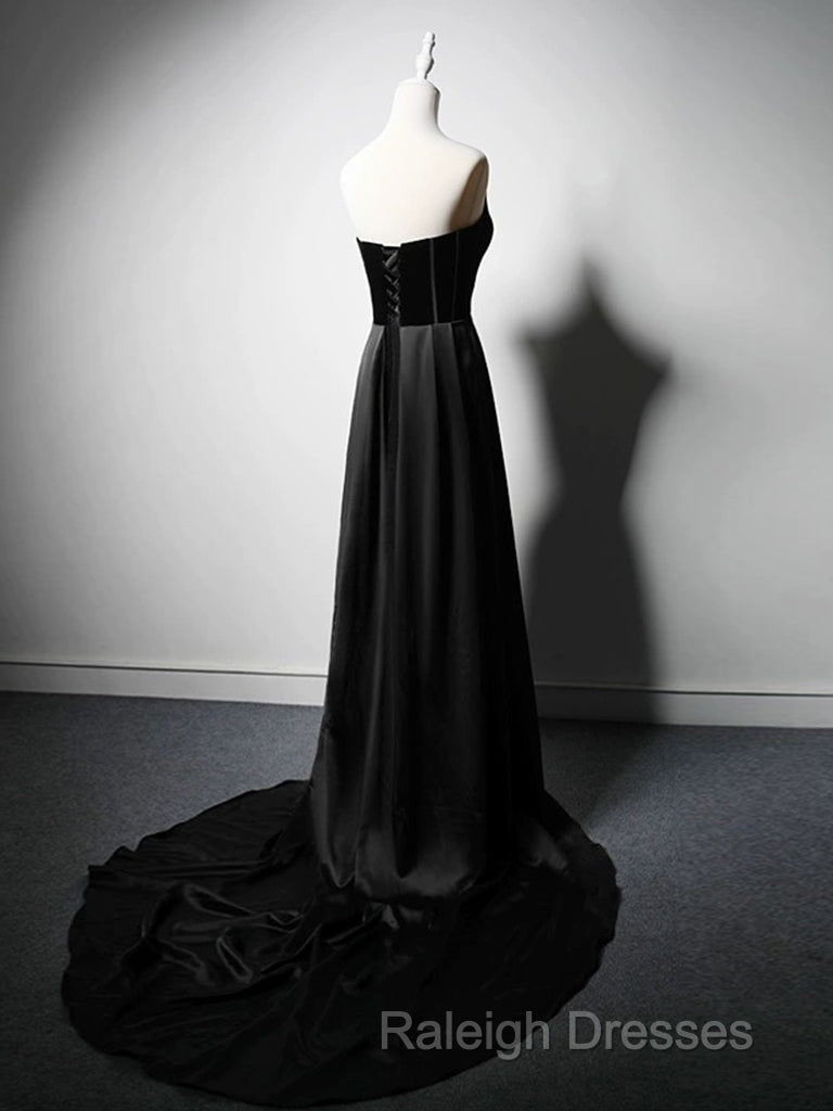 A-Line Satin Black Long Prom Dress, Black Long Formal Dress Secondary image