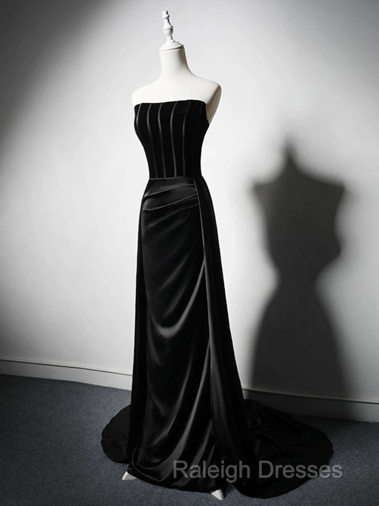 A-Line Satin Black Long Prom Dress, Black Long Formal Dress