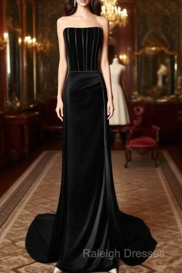 A-Line Satin Black Long Prom Dress, Black Long Formal Dress Main image