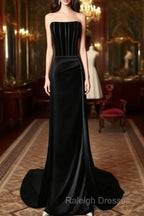 A-Line Satin Black Long Prom Dress, Black Long Formal Dress