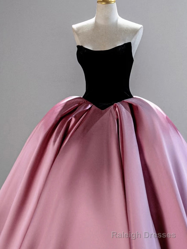 A-Line Satin Black/Pink Long Prom Dress, Black/ Pink Long Formal Dress Secondary image