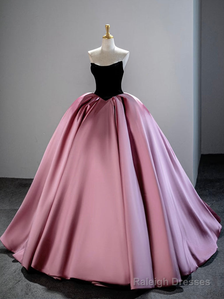 A-Line Satin Black/Pink Long Prom Dress, Black/ Pink Long Formal Dress Main image