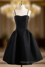 A-Line Satin Black Satin Short Prom Dress, Black Homecoming Dress