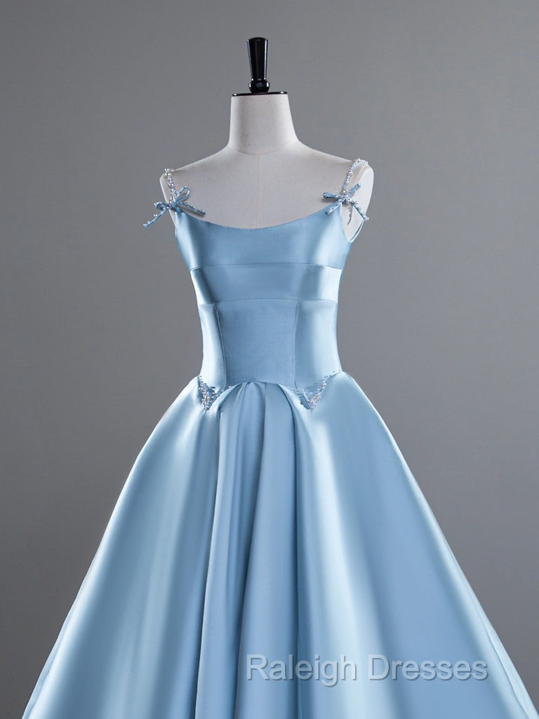 A-Line Satin Blue Long Prom Dress, Blue Long Evening Dress Secondary image