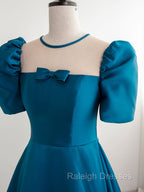 A Line Satin Blue Long Prom Dresses Blue Long Prom Dress