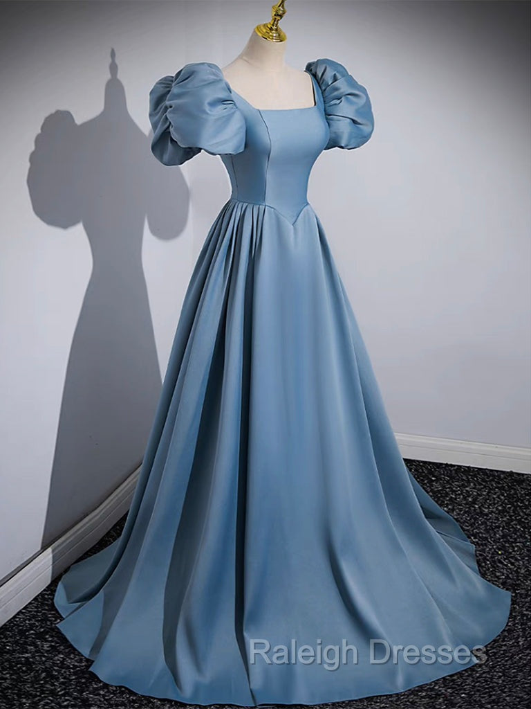 A Line Satin Blue Long Prom Dress, Blue Satin Long Prom Dress Secondary image