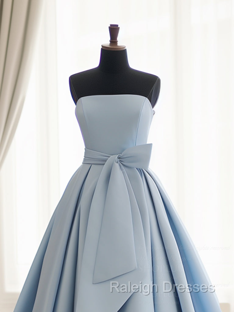 A Line Satin Blue Long Prom Dress, Blue Satin Long Formal Dress