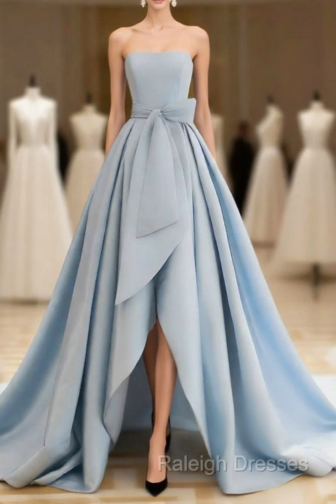 A-Line Satin Blue Long Prom Dress, Blue Satin Long Formal Dress