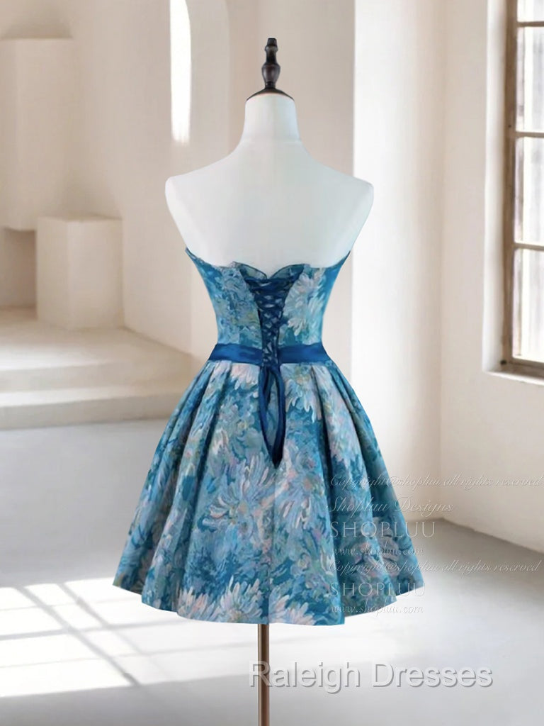 A-Line Satin Blue Short Prom Dress, Blue Homecoming Dress Secondary image