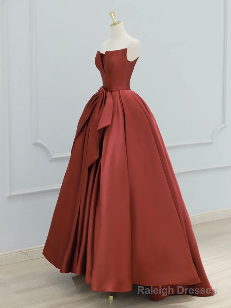 A-Line Satin Burgundy Long Prom Dress, Burgundy Long Evening Dress Secondary image