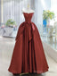 A-Line Satin Burgundy Long Prom Dress, Burgundy Long Evening Dress