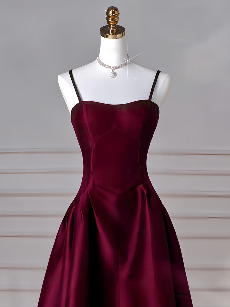 A-Line Satin Burgundy Long Prom Dresses Burgundy Long Prom Dresses