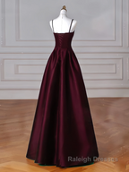 A Line Satin Burgundy Long Prom Dress, Burgundy Long Formal Dress
