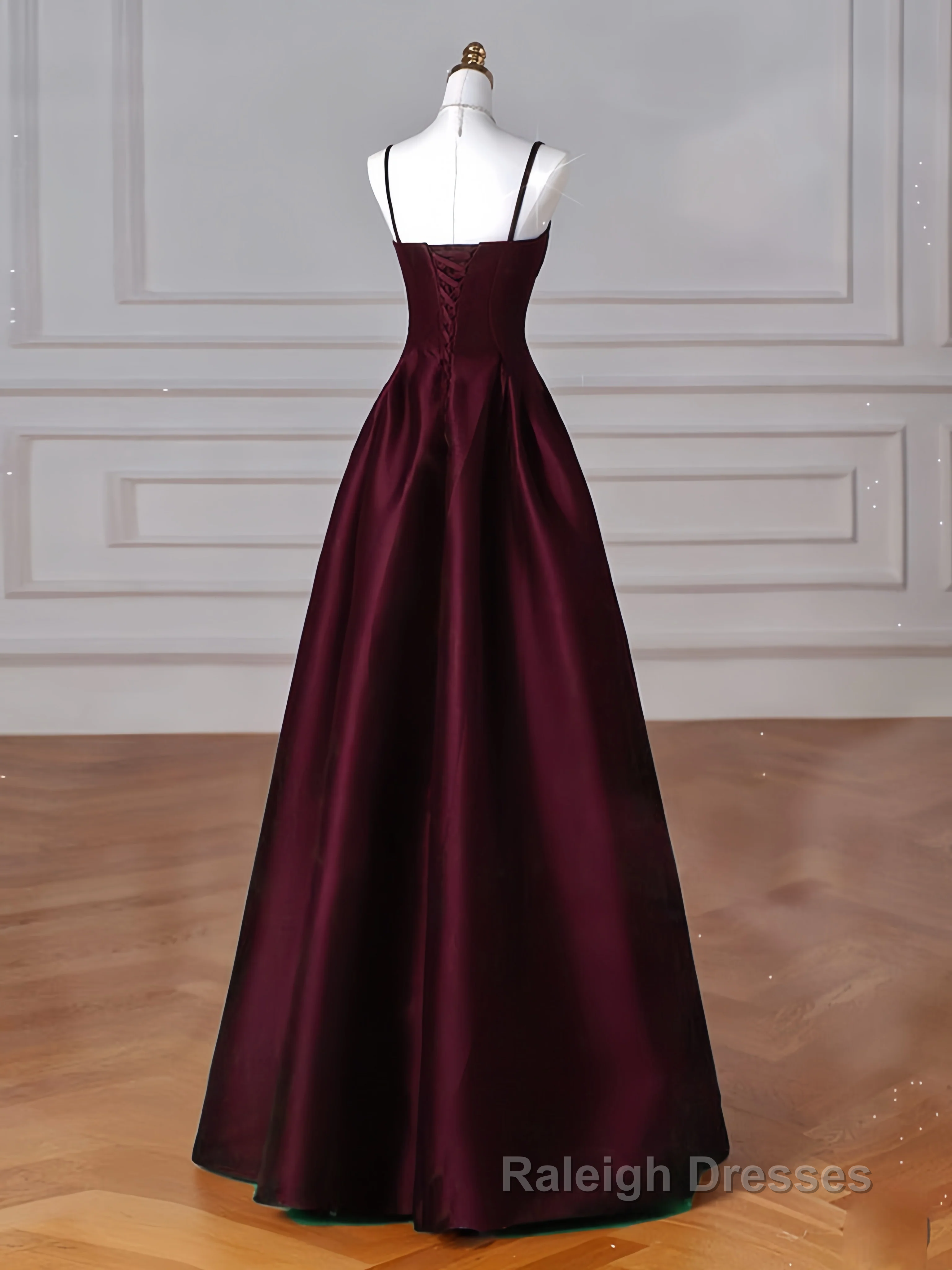 A Line Satin Burgundy Long Prom Dress, Burgundy Long Formal Dress