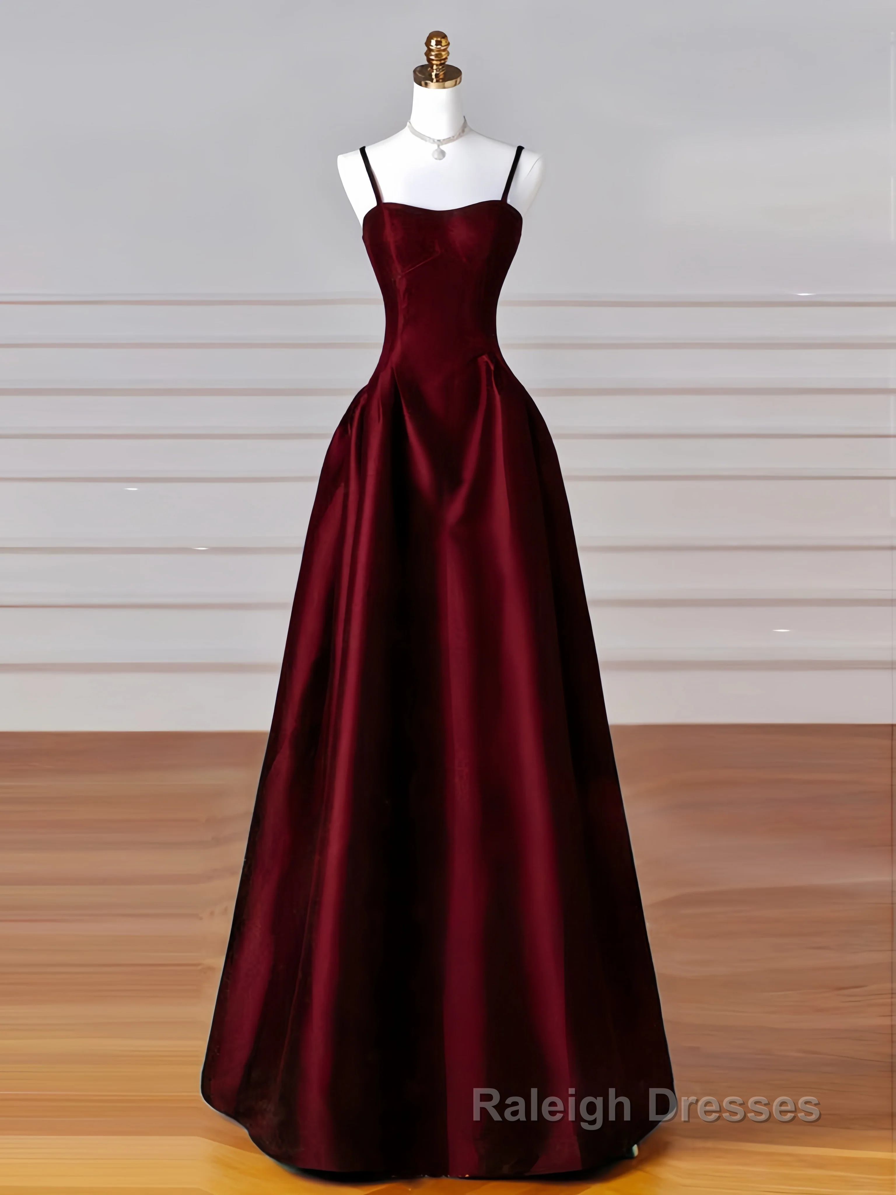 A Line Satin Burgundy Long Prom Dress, Burgundy Long Formal Dress Main image