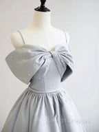 A-Line Satin Gray Long Prom Dresses, Gray Long Formal Dresses