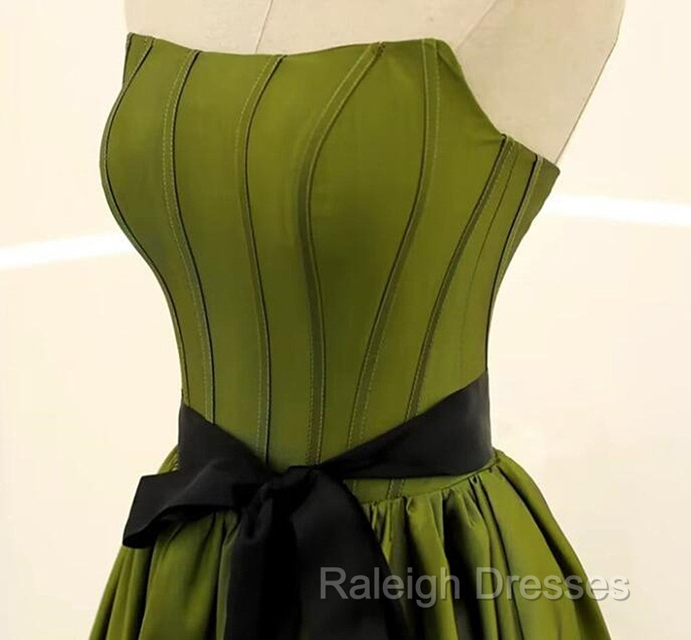 A Line Satin Green Long Prom Dress Formal Dress, Green Long Prom Dress