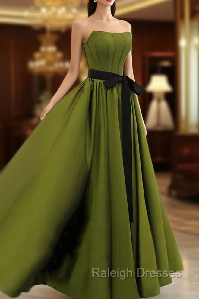 A-line Satin Green Long Party Dress Formal Dress, Green Long Evening Dress Prom Dress