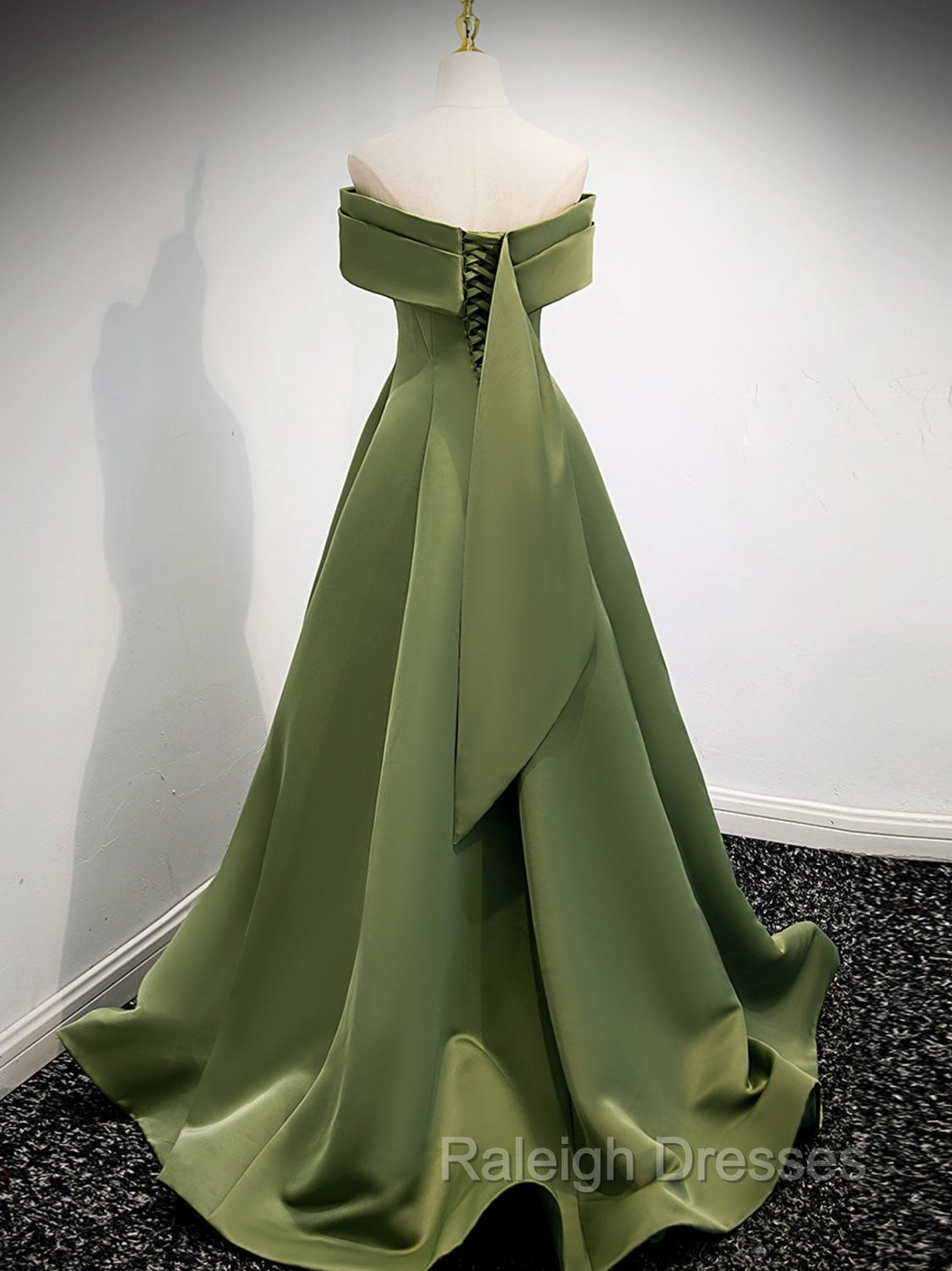 A-Line Satin Green Long Prom Dress, Green Formal Dress Secondary image