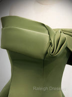 A Line Satin Green Long Prom Dress, Green Formal Dress
