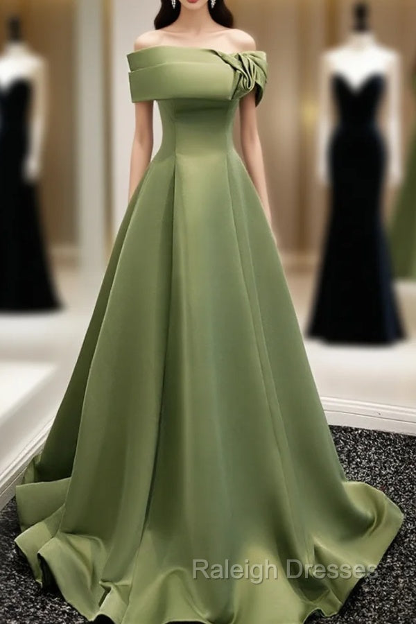 A-Line Satin Green Long Prom Dress, Green Formal Dress Main image