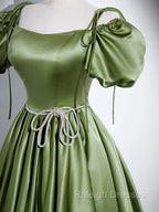 A Line Satin Green Long Prom Dresses Green Prom Dresses
