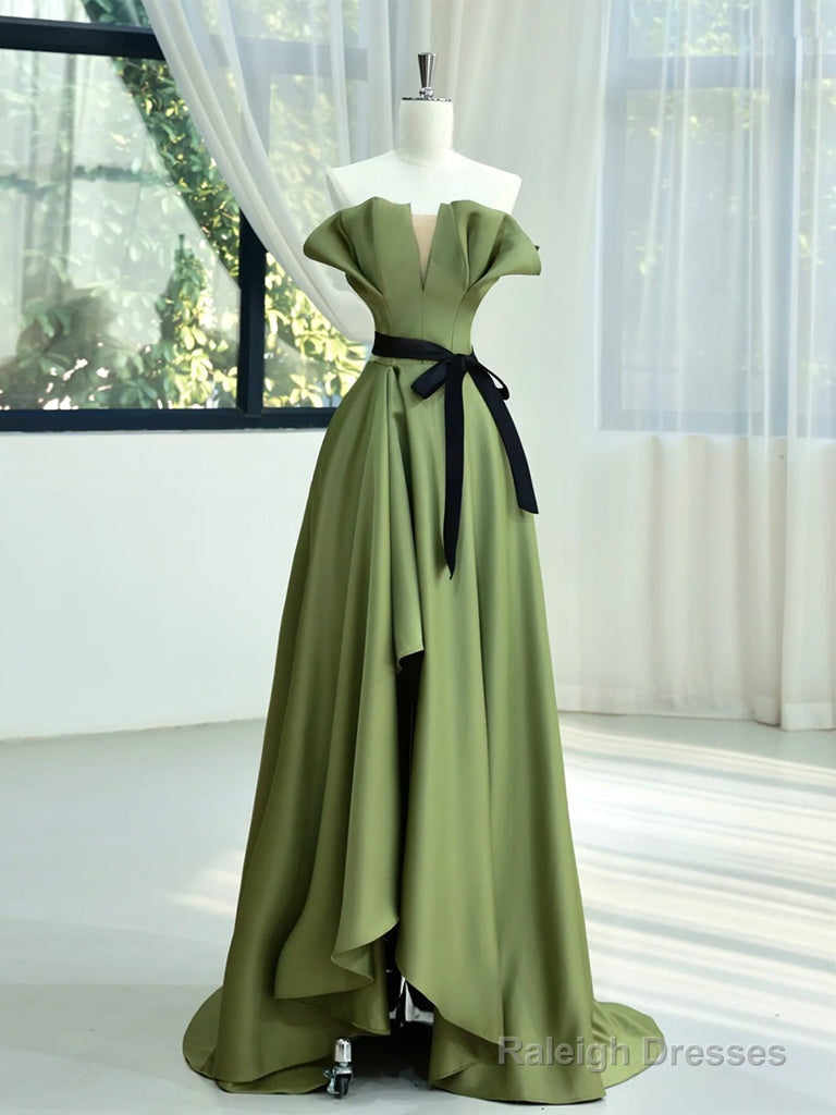 A-Line Satin Green Long Prom Dress, Green Long Formal Dress Main image
