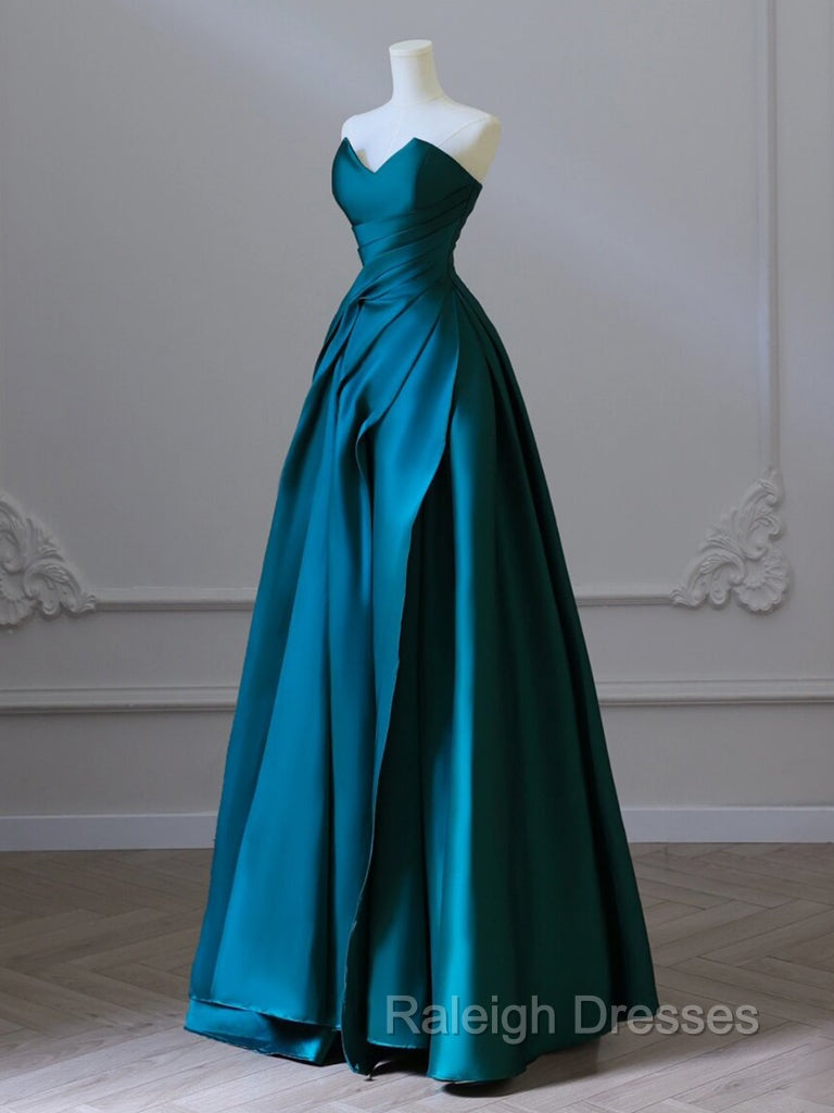 A Line Satin Green Long Prom Dress, Green Satin Long Formal Dress Secondary image