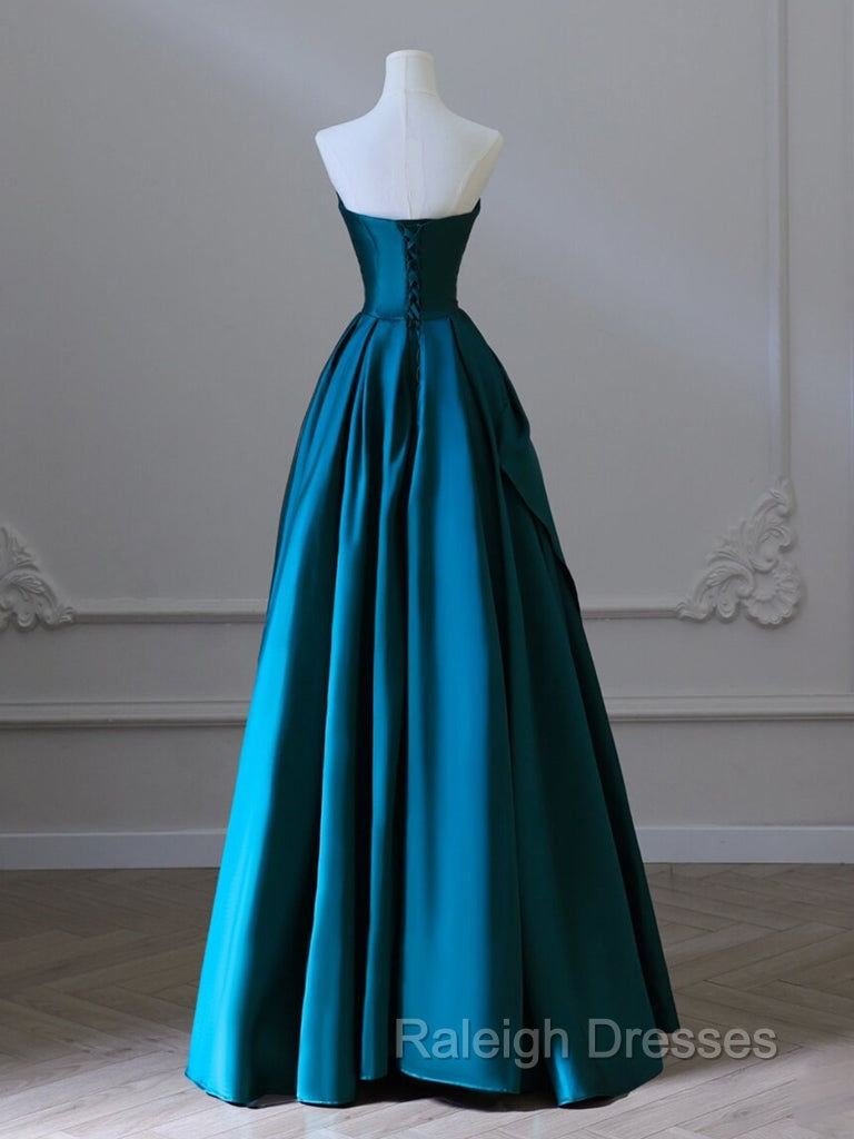 A-Line Satin Green Long Prom Dress, Green Satin Long Formal Dress