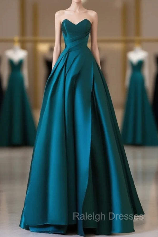 A-Line Satin Green Long Prom Dress, Green Satin Long Formal Dress Main image