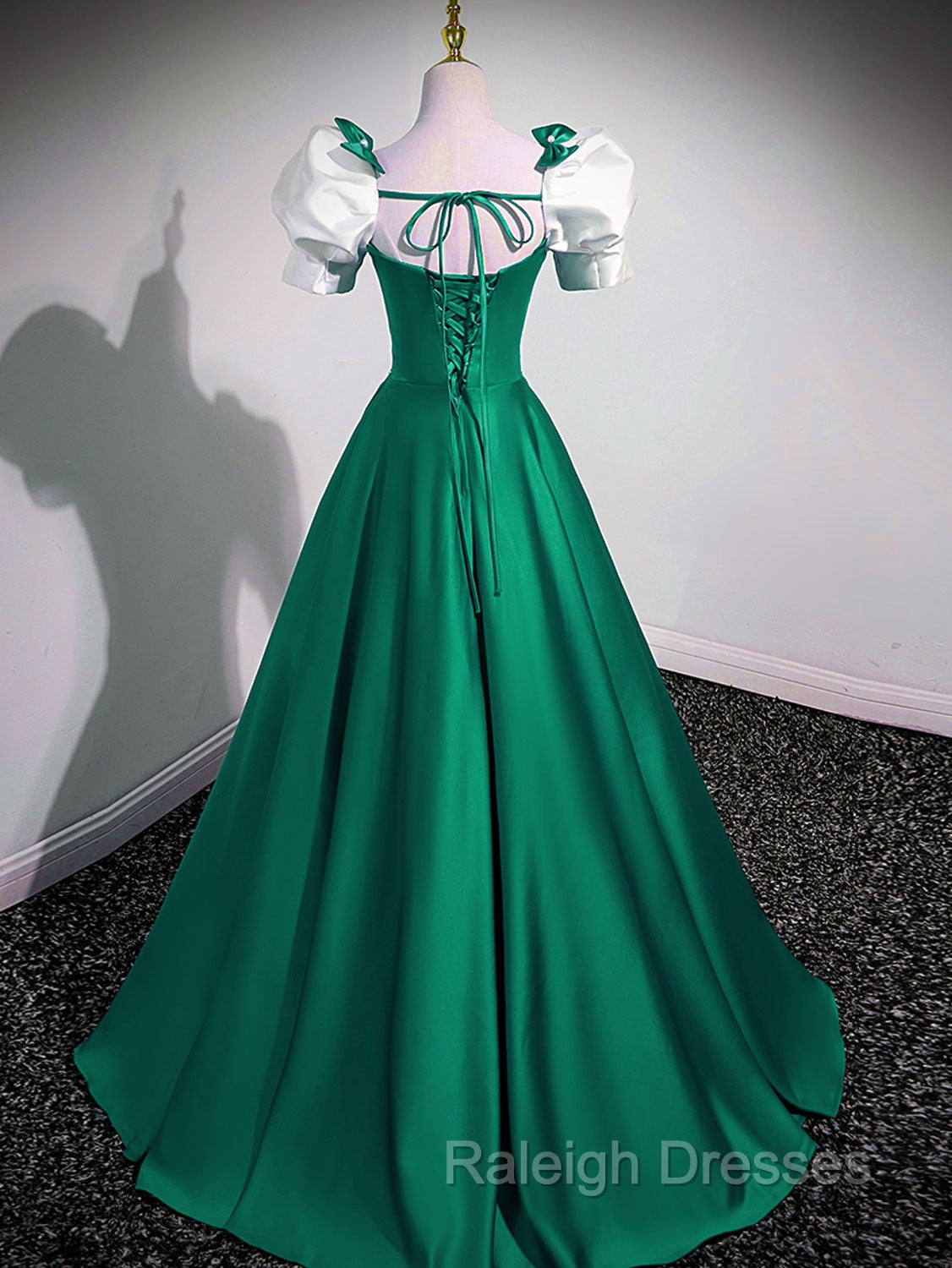 A-Line Satin Green Long Prom Dresses, Green A-Line Formal Dresses Secondary image
