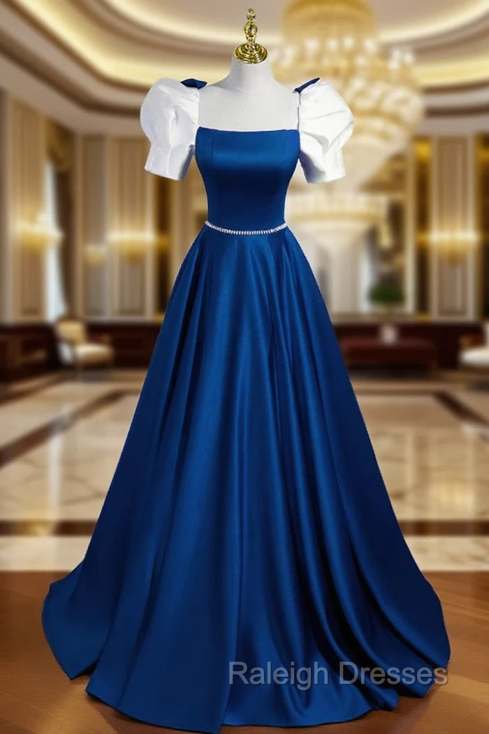 A-Line Satin Green Long Prom Dresses, Green A-Line Formal Dresses Main image