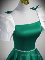 A Line Satin Green Long Prom Dress Green A Line Prom Dress