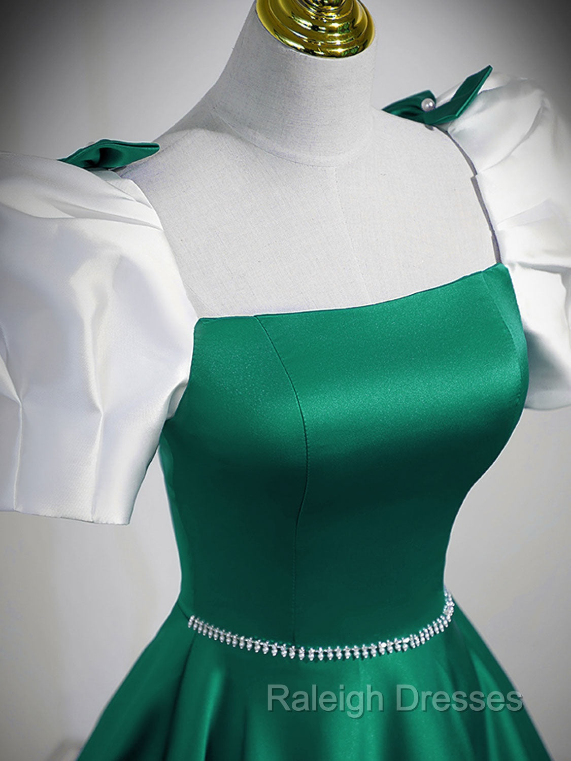 A Line Satin Green Long Prom Dress Green A Line Prom Dress