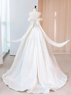 A-Line Satin Ivory Long Prom Dress, Ivory Long Evening Dress