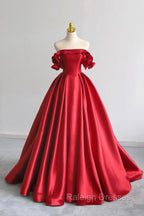 A-Line Satin Long Prom Dress, Elegant Off The Shoulder Evening Party Dress