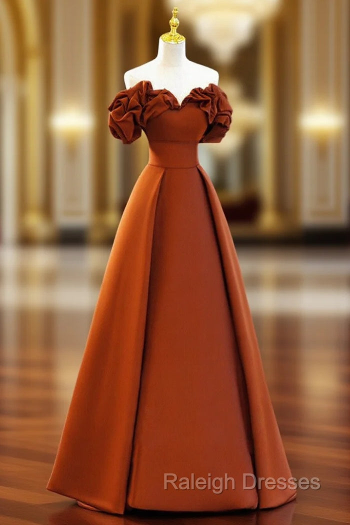 A-line Satin Off Shoulder Sweetheart Long Prom Dress, Satin Floor Length Party Dress Main image