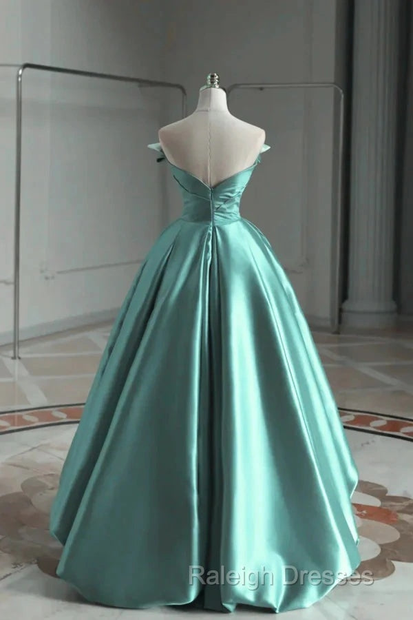 A-Line Satin Off-The-Shoulder Prom Dresses Long Wedding Dresses