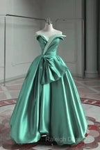 A-Line Satin Off-The-Shoulder Long Prom Dress Wedding Dress