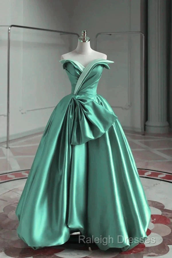 A-Line Satin Off-The-Shoulder Long Prom Dress Wedding Dress