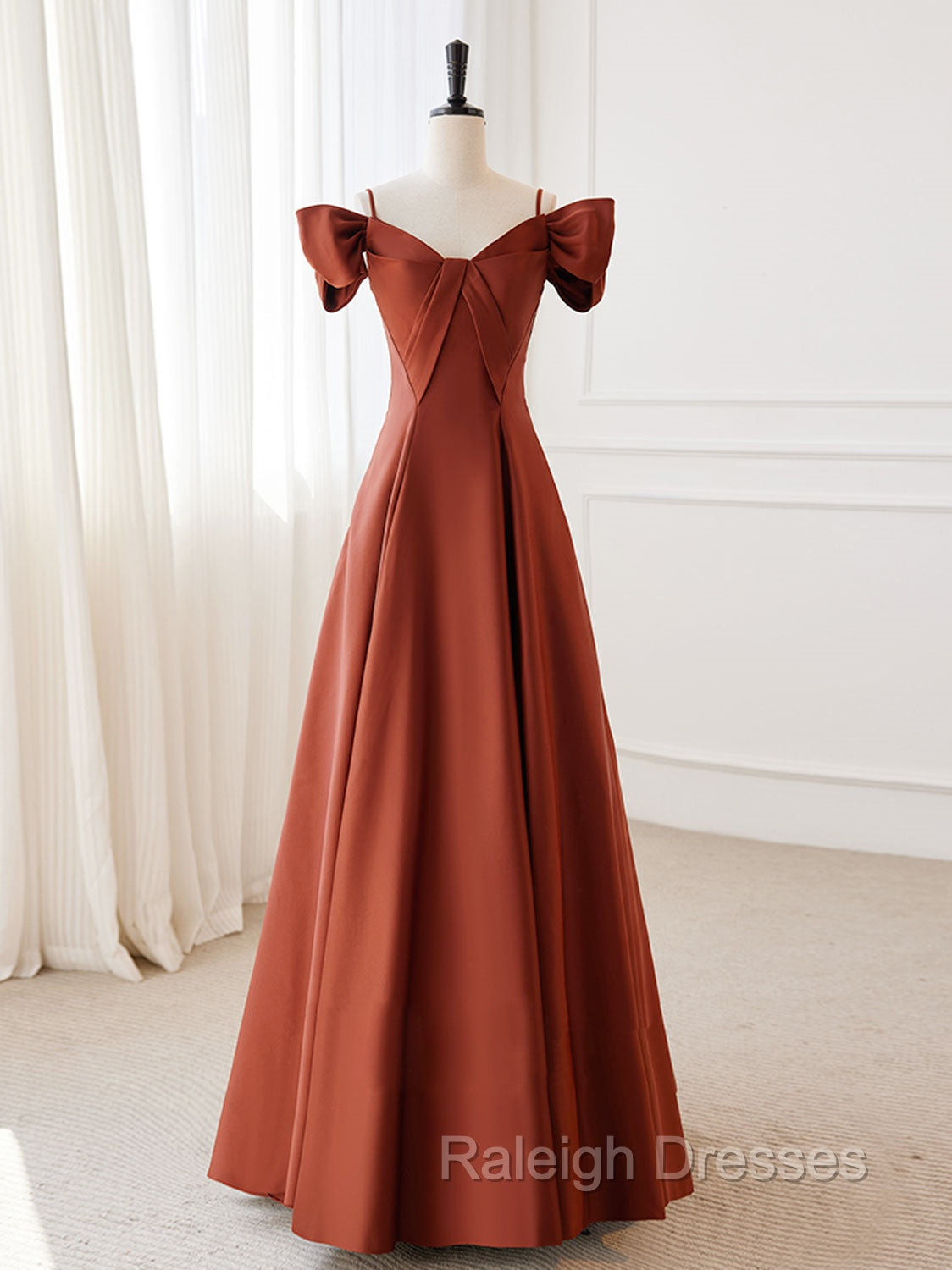 A-Line Satin Orange Long Prom Dresses, Orange Long Formal Dress Main image