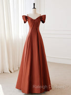 A Line Satin Orange Long Prom Dresses, Orange Long Formal Dress
