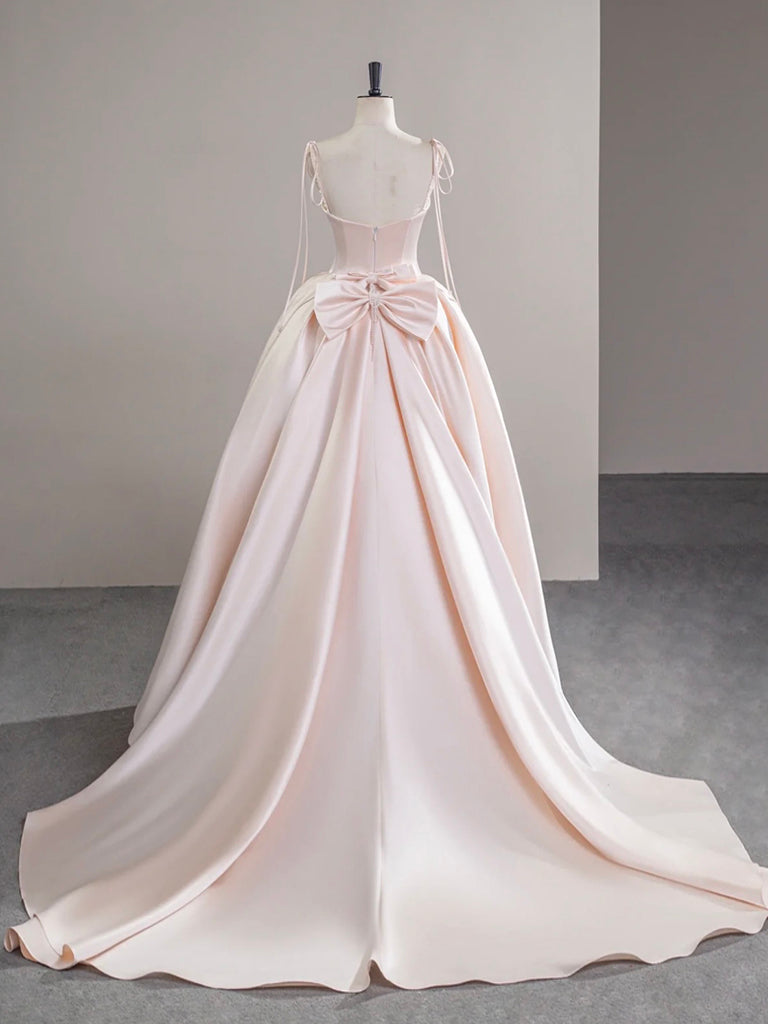 A-Line Satin Pink Champagne Long Formal Prom Dress, Pink Champagne Long Prom Dress Secondary image